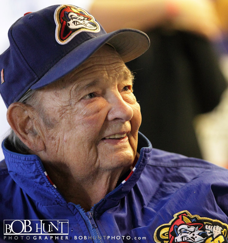 Peoria's "Mr. Baseball" Pete Vonachen meets with fans during the Chiefs home opener against Cedar Rapids